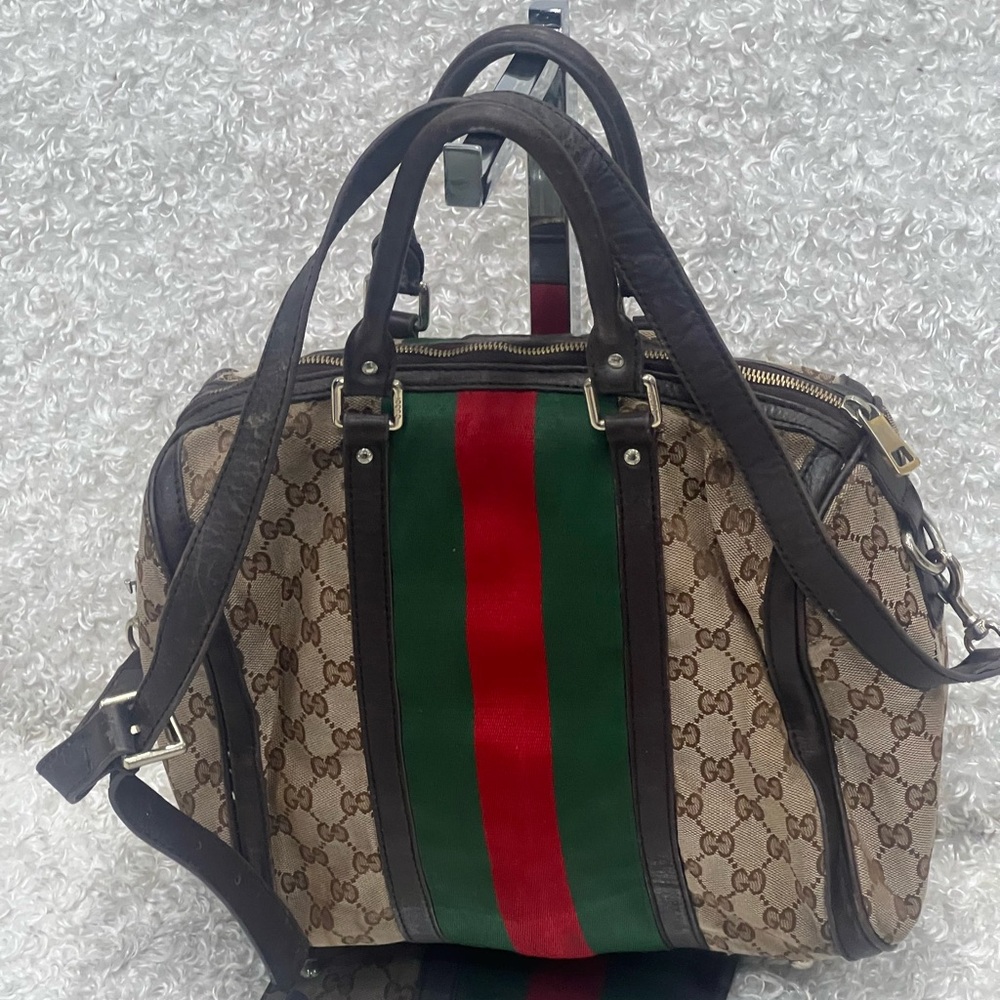 Gucci Monogram Vintage Women’s Web Boston Shoulder Bag - Picture 6 of 16